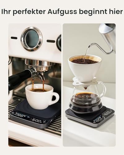 Digitale Kaffeewaage mit Timer, Wiederaufladbare 0,1g/3kg Präzise