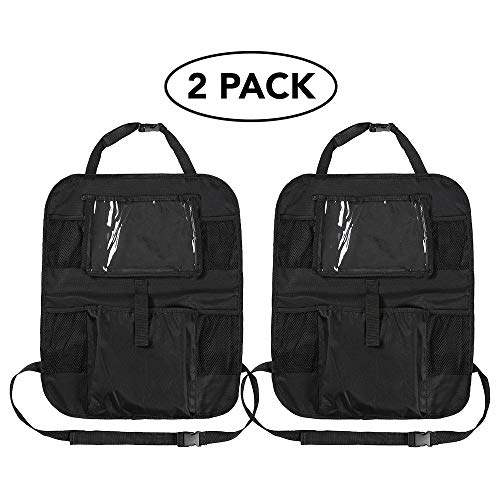 Autobull Multi-Pocket Back Seat Organizer 2-PACK with Clear iPad Tablet Pocket Kick Mat for Baby, Kids, Children and Road Trips