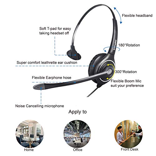 Single Ear Noise Canceling Headset for Call Center/Office with QD Cable for All Cisco 6000, 7800 and 8000 Series Phones and Also Models 7940 7941 7942 7945 7960 7961 7962 7965 7970 8841