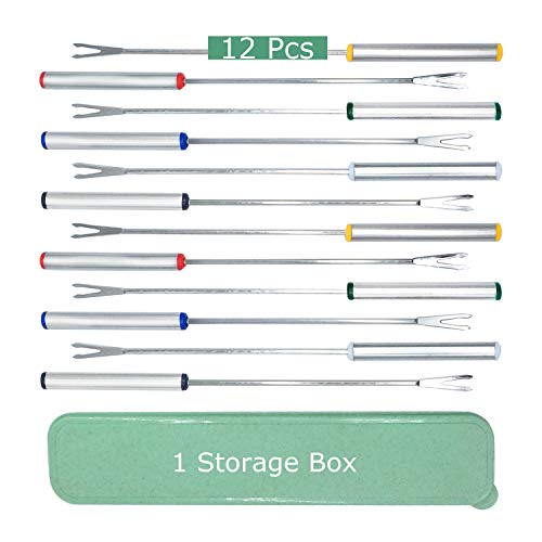Stainless Steel Fondue Forks for Cheese Fondue, Color Coding Marshmallows Meat Strawberries Chocolate Forks, Set of 12, 9.25"