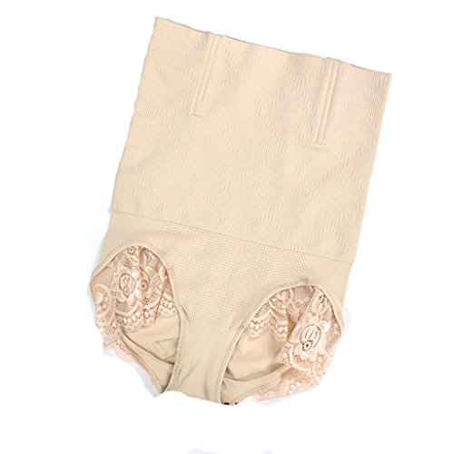 MUNAFIE Womens Shapewear Panties High Waist Brief Tummy Control Lace Panty Shaper L Apricot