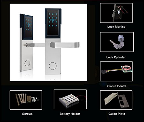 Keyless Entry Door Lock By Kutir - Smart RFID, Digital Keypad, Magnetic Card System With Mechanical Key - Electronic Backlit Touchscreen Smart Handle for Office/Home / Garage/Bedroom