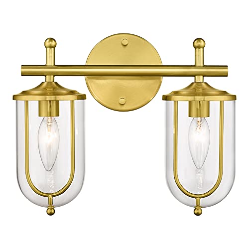 LMS Gold Bathroom Light Fixtures, 2 Light Brushed Gold Vanity Light