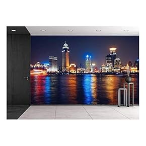 Night View of Bu Building Skyscraper - Removable Wall Mural | Self-Adhesive Large Wallpaper - 66x96 inches