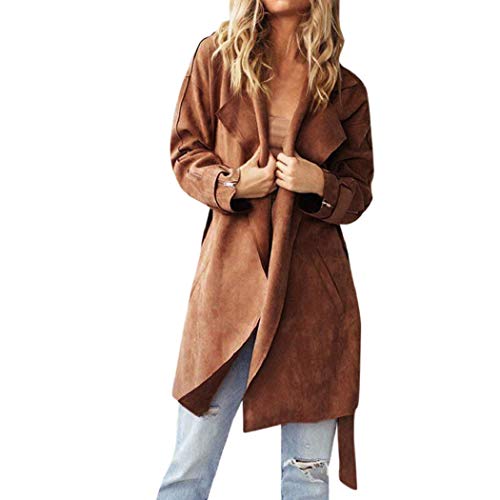 Shenpr Women Punk Faux Suede Ethnic Sleeveless Tassels Fringed Solid Vest Cardigan Coat (lo_khaki, M)