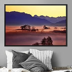 signwin Framed Canvas Wall Art Orange Sunset Abstract...