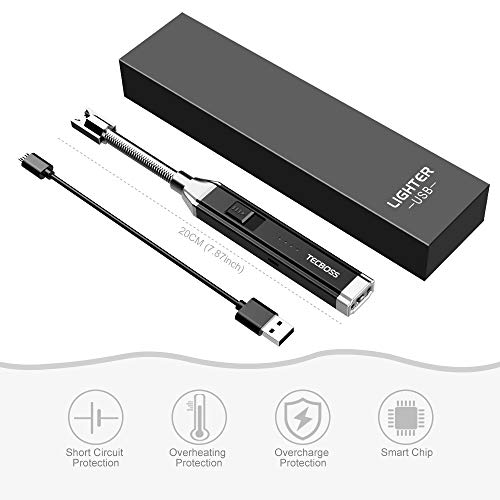 TECBOSS Candle Lighter, Electric Arc Lighter for Kitchen, BBQ, Fireworks, Gas Stove, Flameless Windproof Long Lighter with USB Rechargeable Interface, 360° Rotated Tube