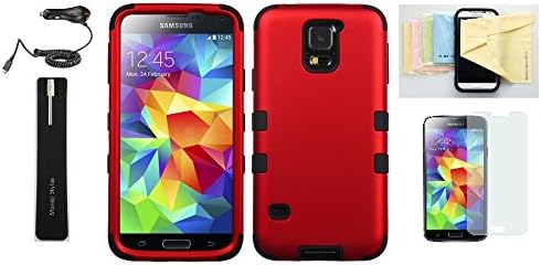 Samsun Galaxy S5 Phone Protective [Heavy Duty] [Armor Hybrid] Cover Case with Momiji® [Screen Guard] Protector, Stylus Pen, Cleaning Cloth Car Charger for [Galaxy S5] [Red Black]