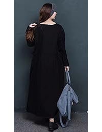 YESNO QL4 - Vestido largo para mujer, casual, talla grande, con bolsillo único, 100% algodón