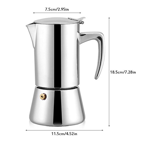 Stovetop Coffee Pot, Stainless Steel Percolator Coffee Maker Moka Pot for Gas & Electric Stovetop 200ml - Thumbnail 2