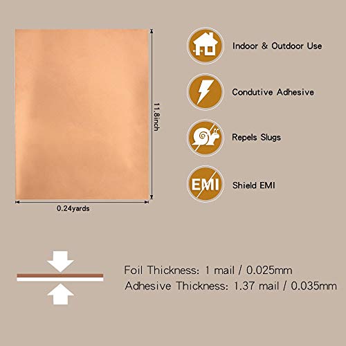Copper Foil Tape with Single-Side Sheets 11.8inch x 0.24yard(30cm x 22.5cm) Conductive Adhesive Stained Glass Guitar Soldering Electrical Repairs Grounding EMI Shielding (2 Pcs) - Thumbnail 2