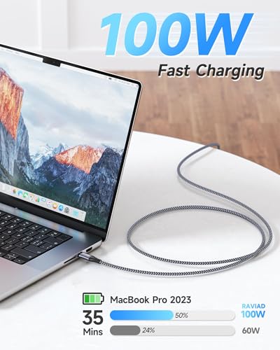 RAVIAD USB C to USB C Cable 100 W [2 Pieces 2 M + 2 M] USBC Charging Cable PD Fast Charging Cable Type C Charging Cable for iPhone 17 16 15 Pro Max, iPhone Air, Samsung Galaxy S24/S23/S22, MacBook Air, Pad Pro, Huawei