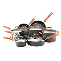 Rachael Ray Hard Anodized Nonstick Dishwasher Safe 14-Piece Cookware Set, Orange