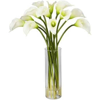 Nearly Natural 1187-CR Mini Calla Lily Silk Flower Arrangement, Cream