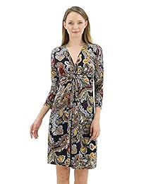 BENANCÍA Vestido de mujer con cuello en V y cuello en V frontal con estampado floral de 3 4