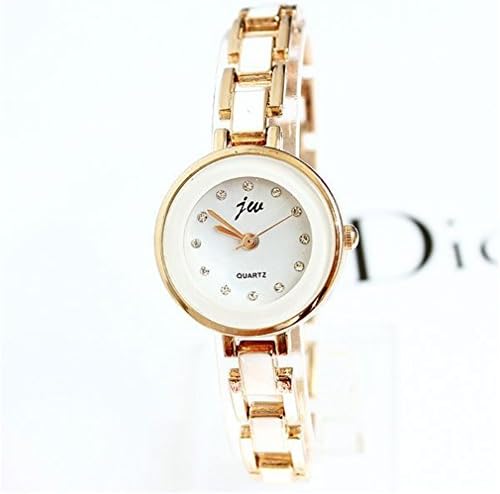 BUYEONLINE Women's Fashion Bracelet Chain Round Rhinestone Casual Watch White