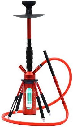 Hookah Set Modern Aluminum Carbine Hookah with Glass Tank Silicone Hookah Bowl Rubber Hookah Hose Tongs Magical LED Lights for Shisha Hookah Narguile Smoking