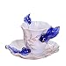 ZaH 3D Goldfish Coffee Mugs Animal Rainbow Ceramic Mug Milk Teacup Afternoon Tea Cup and Saucer Set with Spoon, Dark Blue