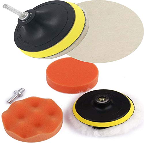 DIY Crafts Wax Car Polishing Buffing Pad Wool Pad Kit and Felt Pads with Universal Drill Adapter; Multicolour (Pack of 1 Set, 3″ inch Set)