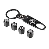 eXeAuto Black Tire Valve Stem Air Caps Cover and Keychain Combo Set For BMW(Black/White Logo)