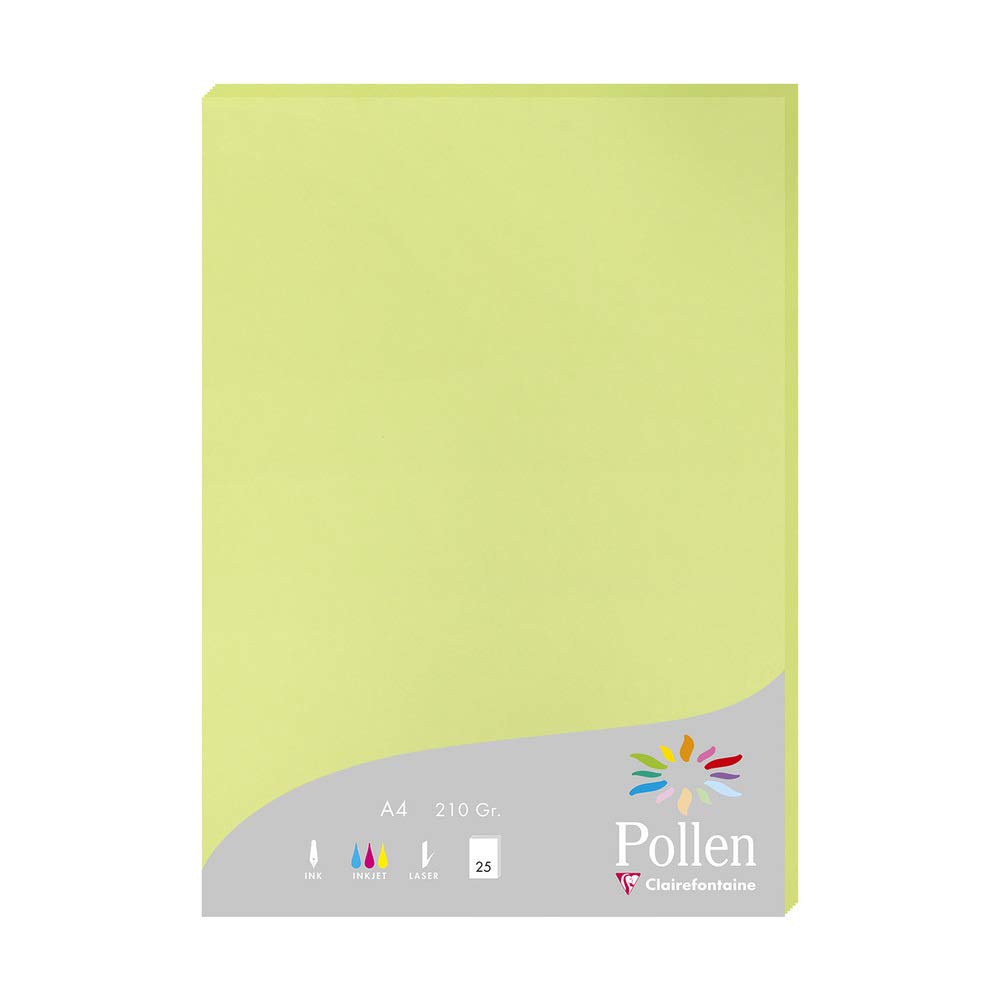 Clairefontaine 224205C Wallet of 25 Sheets Format A4 21x29,7cm 210gsm Colour Leaf Bud Green Invitation Paper Events Correspondence Pollen Range Premium Paper