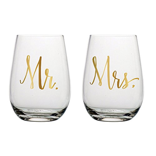 Slant Set of 2 Stemless Wine Glass 20 oz. 3.5 x 5"H Mr. & Mrs. Pricepulse