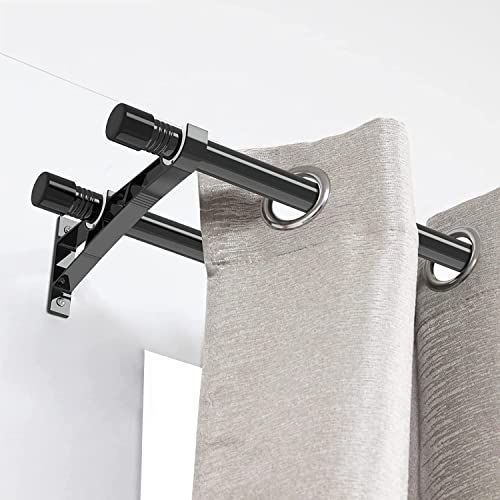 Double Curtain Rods, 30-78" Extendable Curtain Rod with Cap Buttons with Brackets, Adjustable Curtain Rod Stainless Steel Decorative Hardware for Living Room/Black