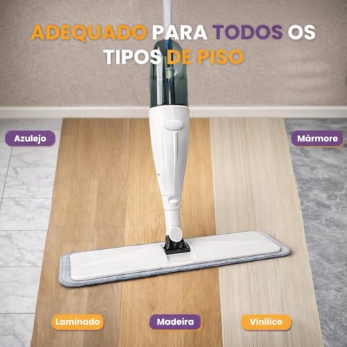 Mop Spray com Reservatório e Refil de Microfibra Lavável, Cabo Ergonômico e Cabeça 360° – Rodo Limpeza para Porcelanato, Laminado e Piso Frio – Limpeza Prática Sem Balde