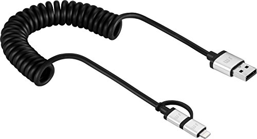 Just Mobile AluCable Duo Twist Coiled Utility Cable with 2.4A High Speed Aluminum Lightning Connector for iPhones, iPads, and iPods, Black/Silver (DC-189) - Thumbnail 2