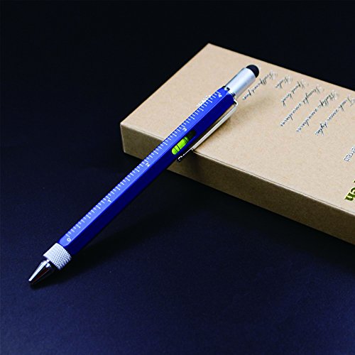 6 in 1 Multitool Pen with Gift Box - Includes 1 Ballpoint Pen, Universal Stylus Pen, Ruler,Flat and Phillips Screwdriver Bit, Level Gauge - The Perfect Multi-Function Gadget (Matte blue)