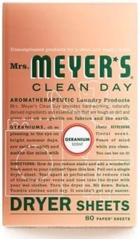 Omcon(TM) Mrs. Meyer's Dryer Sheets, Geranium Scent, 80 Count.