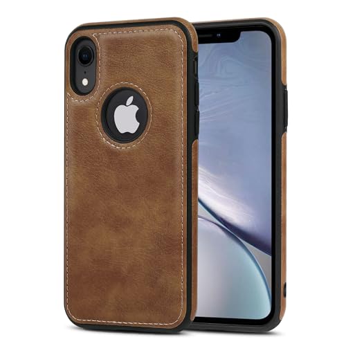 AIOVETEAB Case Compatible with iPhone XR, Slim Premium PU Leather Retro Business Anti-Scratch Anti-Shock Case Protective Leather Case for iPhone XR (Brown)