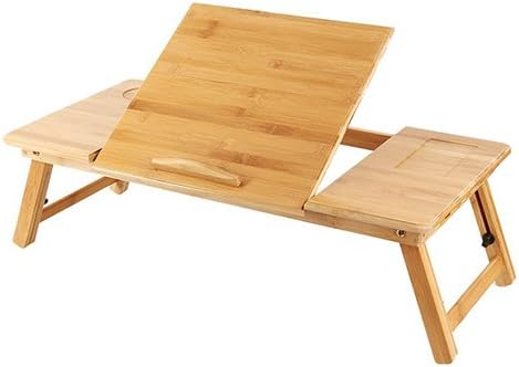 Portable Bamboo Laptop Stand Foldable Desk Notebook Table Laptop Bed Tray Bed Table, Flower Style design, play games on bed Table with Drawer (flat-27.5in)