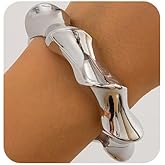 Jumwrit Silver Chunky Bangle Cuff Bracelet for Women Irregular Wide Thick Wrist Cuff Bracelet Minimalist Hammered Bangle Accessories Trendy Statement Wrap Bracelet