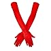 SAVITA Red Satin Elbow Gloves, One Size (Fits Most), Women's Party Gloves, 21 Inch Length
