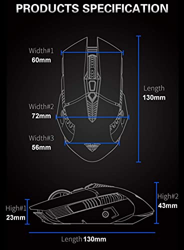 Bluetooth Mouse, Rechargeable Wireless Mouse with Side Button, Multi-Device(3-Mode:BT5.0/3.0 + 2.4Ghz), 7 Color LED Lights, Ergonomic Gaming Mice for PC Computer Laptop Mac Tablet(Black-Sound)