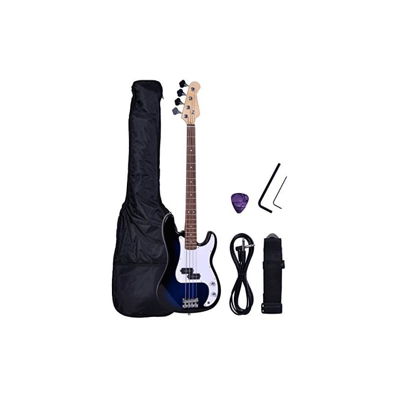 Goplus Electric Bass Guitar Full Size 4 String with Strap Guitar Bag Amp Cord (Blue Bass 4