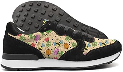 Hoohle Little Bees And Flowers Womens Breathable Black Internationalist Leather Mid Suede Mesh Retro Casual Running Sports Trainers Runner Walking Fishing Sneakers Shoes