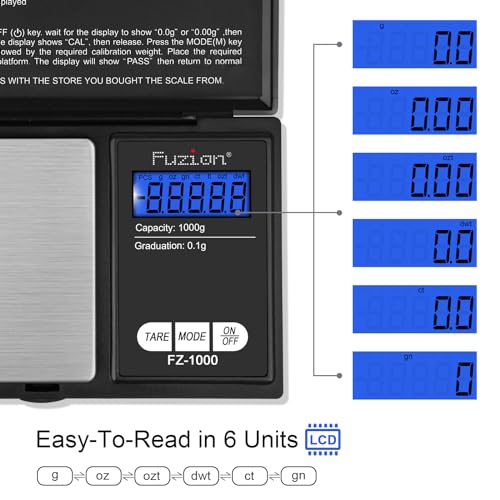 𝗙𝘂𝘇𝗶𝗼𝗻 Digital Pocket Scale 1000g/0.1g, Small Digital Scales Grams and Ounces, Herb Scale