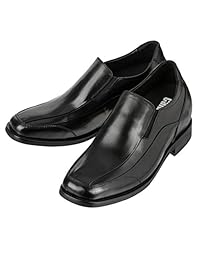 Calden Men's Invisible Height Increasing Elevator Shoes - Black Leather Slip-on Lightweight Dress Loafers - 3 Inches Taller - K333011