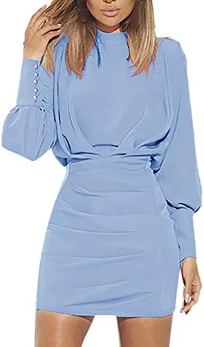 Vicbovo Clearance Sexy Backless Dresses Women Long Sleeve Solid Color Ruched Bodycon Mini Dress for Club Evening Party