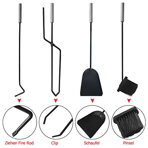 Froadp 5 tlg Kaminbesteck Edelstahl Kamingarnitur Silber Kaminzubehör