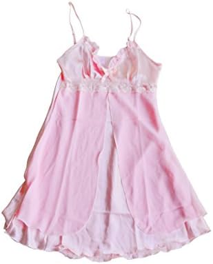 Woodin Women's Lace Lingerie Nightgown Babydoll Strap Sleepwear Pink L