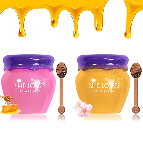 Bee Balm Lip Balm Honey Pot Set, 2PCS Lip Mask Overnight Lip Sleeping