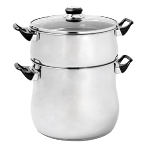 Crealys 505707 Stainless Steel Couscous Cooker with Bakelite Handle Glass Lid 8 L