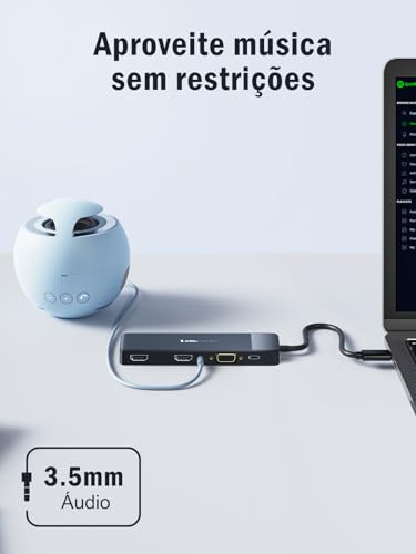 Lemorele Dock Station USB-C 10 em 1 com Suporte para 3 Monitores (2x HDMI 4K + VGA), 3 Portas USB 3.0, PD 100W, Áudio, Leitor SD/TF - Compatível com macOS & Windows