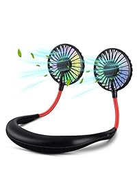 Hand   Personal Fan, XINBAOHONG Portable USB Rechargeable LED Fan Headphone Design Wearable Neckband Fan Necklance Fan Cooler Fan with Dual Wind Head for Traveling Outdoor Office (Neckband, Black)