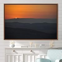 Framed Canvas Wall Art Orange Sunset Abstract Aerial Colorful Digital Art Landscape Minimalist Mountain Top Multicolor - 16x24 inches