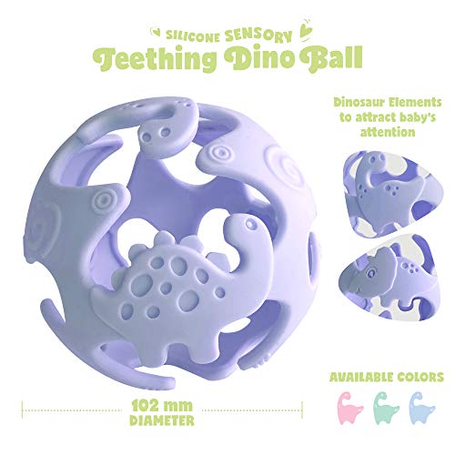 Ashtonbee Baby Teething Ball, Teething Toys for Baby, Dinosaur Teether Ball, Baby Teething Pacifier, Lightweight Teething Sensory Balls (Blue) - Thumbnail 5