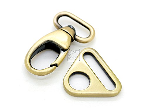 CRAFTMEmore 2 Sets Fat Swivel Push Gate Snap Hooks Lobster Claw Clasp with Triangle Rings (1 1/2 Inches, Antique Brass (Bronze))